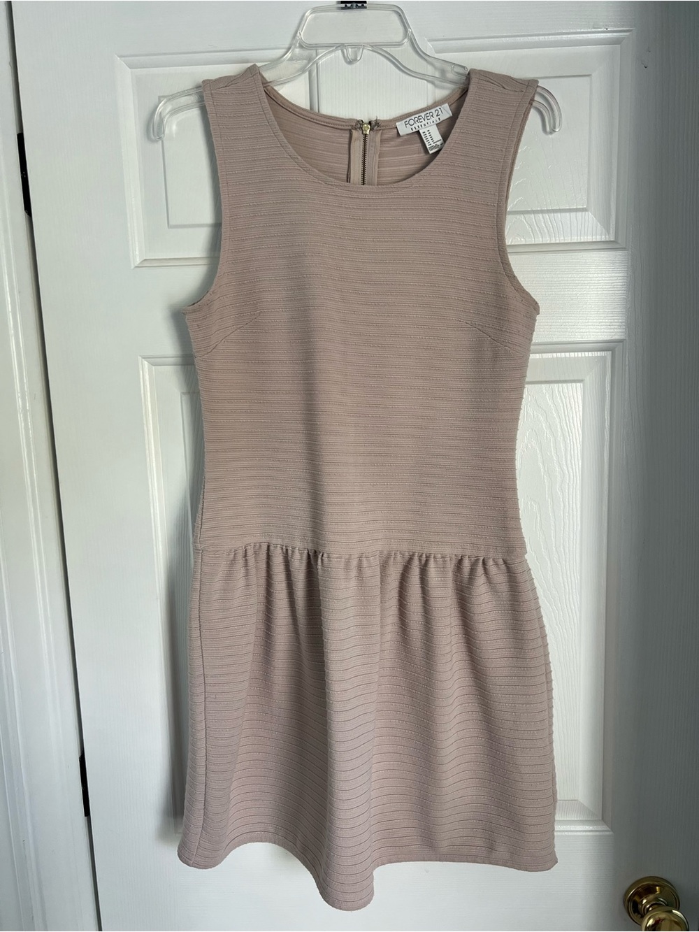Forever 21 Essentials Textured Sleeveless Fit & Flare Dress M Taupe